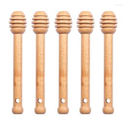 Spoons 5Pcs Honey Spoon Wooden Dipper Stick Cute Long Beech Wood For Jar Syrup Serving Tableware Kitchen Tools