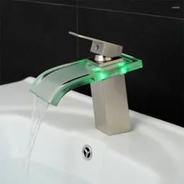 Bathroom Sink Faucets LED Faucet Brass Waterfall Mixing Countertop Installation Washing Glass And Cold Water