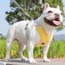 Dog Collars Reflective Harness Vest Mesh Harnesses Soft Breathable Puppy Cat Chest Straps X Shaped And Leash Set Outdoor