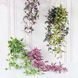 Decorative Flowers 1pc Artificial Plant Evergreen Leaf Vine Green Purple Ivy Wall Home Decor Simulation Rattan Flower Party Decoration