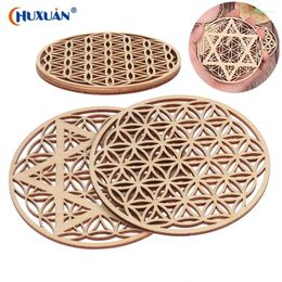 Table Mats Creative Flower Of Life Natural Symbol Wood Round Edge Circles Carved For Stone Crystal Set DIY Decor Pads