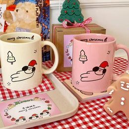 Mugs 350ML Merry Christmas Dog Ceramic Cream Powder Mug Water Cup Home Breakfast Cups Couple Gift Japanese Cartoon