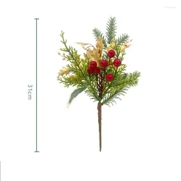 Decorative Flowers Plastic Simulation Pine Branch Fake Green Plant Christmas Artificial Plants Rattles Red Rice Grain Needle Hall Ornaments