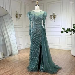 Party Dresses Wasisi 2024 Arabic Turquoise Mermaid Split Beaded Luxury Dubai Long Evening Gowns For Women Wedding FLA72448