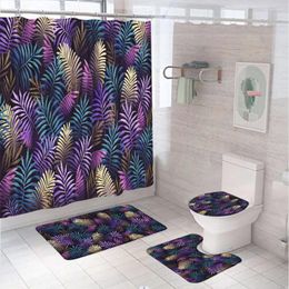 Shower Curtains Colorful Tropical Jungle Curtain Set Palm Leaves Plant Botanical Bathroom Decor Screen Soft Bath Mat Rug Toilet Lid Cover