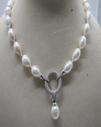 Hand knotted natural 45cm 1113mm white natural rice freshwater pearl necklace pendant elegant clasp4993897