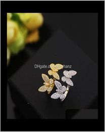 Band Rings Fashion Classic 4Four Leaf Clover Open Butterfly S925 Sier 18K Gold With Diamonds For WomenGirls Valentines M7859694