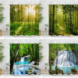Shower Curtains 3D Forest Curtain Green Plants Mountain Spring Hooks Bathroom Modern Landscape Decorative