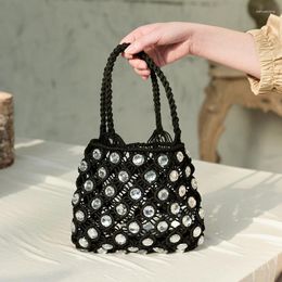 Evening Bags Hand-sewn Holiday Fashion Woven Diamond Handbags Mini Bucket Bag With Rhinestones Wedding Purse Chic