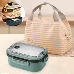 Dinnerware Compartment Lunch Box Clip Seal Cover Office Workers Stripes Microwave Oven Home Supplies Picnic Bag Double-layer Design