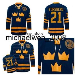 Vin Weng #21 Peter Forsberg Jersey Team SWEDEN Ice Hockey Jerseys embroidered 100% Stithed Blue Custom Your Name & Number