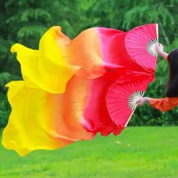 Decorative Figurines 1PC Double Sided Satin Fan Belly Dancing Gradient Silk Props Practise Colour Fans Dancer Long Imitation Dance M7O6