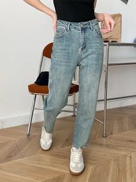 Women's Pants Women High Waist Jeans Zipper Pockets Spring Casual All-match Straight Ankle-length