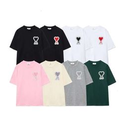 Embroidered Love T-shirt Short Sleeve Mens and Womens Loose polo Round Neck Couple Half Designer High Version Peach Heart 1098ess