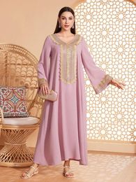 Ethnic Clothing Morocco Appliques Abayas Kaftan Women Muslim Party Pink Dresses Eid Ramadan Dubai Gown Turkey Jalabiya Arabic Robe Musulman