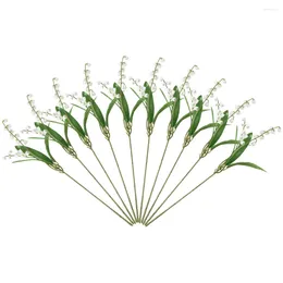 Decorative Flowers 10 Bundles Household Artificial Green Plants Astetic Room Decor Plastic Lifelike Lily The Valley