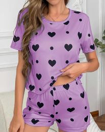 Home Clothing Women Sleepwear Short Sleeve Tee With Pants 2 Pcs Set Pyjama & Summer Night Comfy