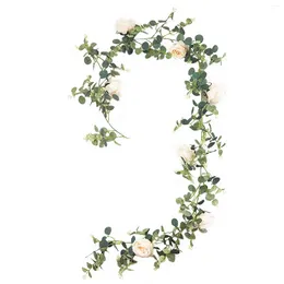 Decorative Flowers 6.4ft 7 Heads Party Hanging Wall Decor With Roses Table Garden Props Vine Craft Artificial Eucalyptus Garland Wedding