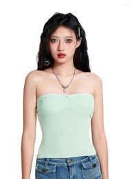 Women's Tanks Womens Green Tube Tops Lace Trim Hollow-Out Floral Boat Neck Strapless Tank Backless Bandeau Shirts Streetwear