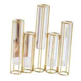 Vases Hinged Flower Vase Test Tube With Metal Stand Rack Terrarium Folding Glass For Home Bedroom Desktop Office Table