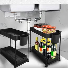 Kitchen Storage Hollow 2 Tier Under Cabinet Organiser With Sliding Basket Multi-functional Bathroom And Non-slip Room Organisers