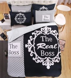 modern black and white real boss bedding set duvet cover bed sheet pillow case king queen size bed linen set 4pcs5849667