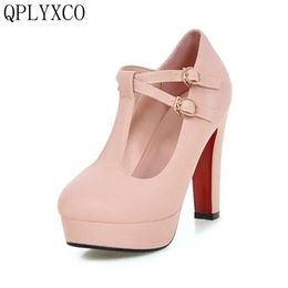 QPLYXCO 2017 Sale New Sweet Big size 32-43 women high heels shoes ladies fashion pumps round toe Party dance wedding shoes A11