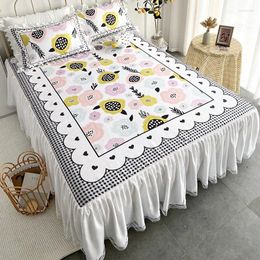 Bedding Sets European Style Bed Skirt Set 3pcs/set Viscose Filament Sheet Pillowcase Mat Summer Lace Cover Ruffles Home Flower Cool