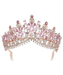Baroque Rose Gold Pink Crystal Bridal Tiara Crown With Comb Pageant Prom Veil Headband Wedding Hair Accessories 2202261558753