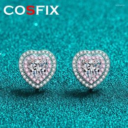 Stud Earrings COSFIX White Gold Plated 0.5ct Heart Cut Moissanite Studs Earring For Women Pink Wedding Jewellery S925 Sterling Silver