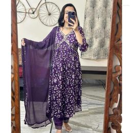 Ethnic Clothing Purple Women's Embroidered Waistcoat With Pants Plazzo Dupata