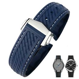 Watch Bands 20mm Rubber Sile Strap Fit For Omega Seamaster 300 AT150 Aqua Terra Ultra Light 8900 Steel Buckle band s Q2405101