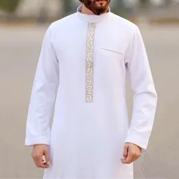 Ethnic Clothing Muslim Printed Jubba Thobe Mens Male Casual Loose Kaftan Arab Dubai Robe Long Sleeve Shirt Retro Pakistani Arabian Robes