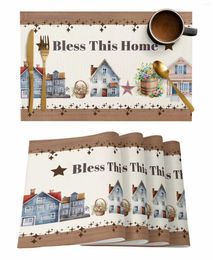 Table Mats 4/6 Pcs Watercolor House Stars Wood Grain Placemat Kitchen Home Decoration Dining Coffee Mat