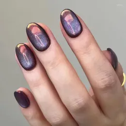False Nails 24pcs High-end Wearable Purple Manicure Short Garden Starry Sky Glitter Series Fake
