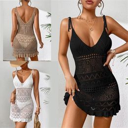 Women's Swimwear Womens Bikinis Cover Up Deep V-neck Beach-Dress Hollow Out Swimsuit Up-Ins