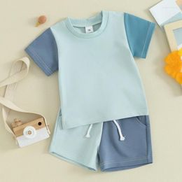 Clothing Sets Fashion Baby Girl Boy Summer Outfits Short Sleeve Contrast Colour T-Shirt Pocket Shorts Set Toddler Clothes