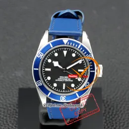 M79230b A21J Automatische Herren Uhr 41 mm Stahlhülle Blaues Lünette Zifferblatt weiße Markierungen Lederbandsportarten Reloj Hombre Montre Hommes Reinzeit Pttd C2