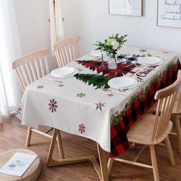 Table Cloth Snowflake Christmas Tree Red Lattice Rectangle Tablecloth Festival Party Navidad Decoration Waterproof Round Cover
