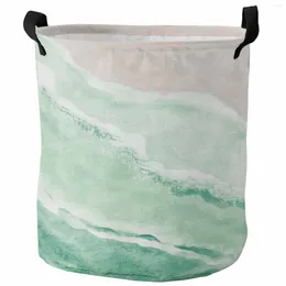 Laundry Bags Ocean Waves And Beach Gradient Green Foldable Dirty Basket Kid's Toy Organizer Waterproof Storage Baskets