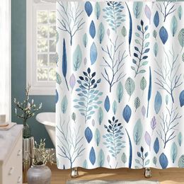 Shower Curtains Blue Floral Set Abstract Botanical Tropical Plant Nordic Art Light Leaves Bath Curtain For Bathroom Decor