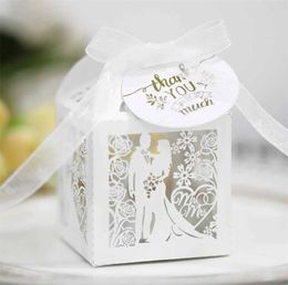 Gift Wrap 50 pieces/batch laser cut bride and groom wedding candy boxes guest gift paper packaging baby shower chocolate biscuit boxesQ240511