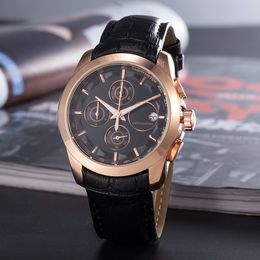 Royal Rose Gold case Popular fashion Men's Watch Round 6-pin belt dial display calendar