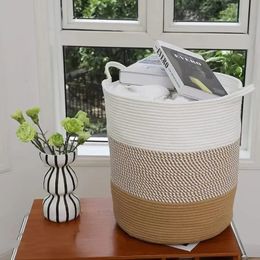 Heavy duty cotton rope laundry bucket large dirty clothes container simple desktop storage basket household storage 240510