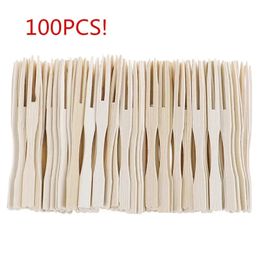 100PCS Bamboo Disposable Wooden Fruit Fork Dessert Cocktail Set Party Home Household Decor Tableware Supplies 240422