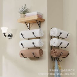 Hook Wall Mounted Metal Strip Wooden Bathroom Towel Storage Rack New Product