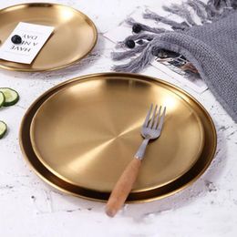 Plates 1Pc Metal Dining Disc Tableware 14/17/20/23/26CM Gold Silver Shallow Tray Bone Spitting Dish Fruit Round Plate Cake Dessert