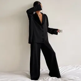 Home Clothing Women Silk Pyjamas Lce Loose Low Cut Sexy Single Breasted Long Sleeved Wide Leg Pants Can Be Worn Externally