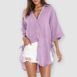 Women's Blouses Casual Long Sleeve Loose Shirts Women Fashion Cotton Linen Tops Vintage Streetwear Oversized Summer Button Tunic Top Tee