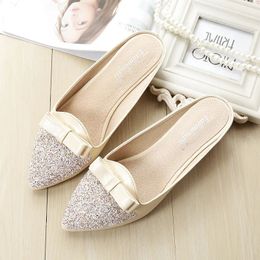 2020 L Sandals and Slippers Female Korean Bow Pointed Slippers Leisure Ping Office Sandals